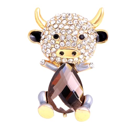 Healvian Alloy Brosche Anstecknadel Damen Tropfen Öl mit Strass Niedliche Rinderform Modisches Kleidung Accessoire für Geburtstag Valentinstag Weihnachten von Healvian