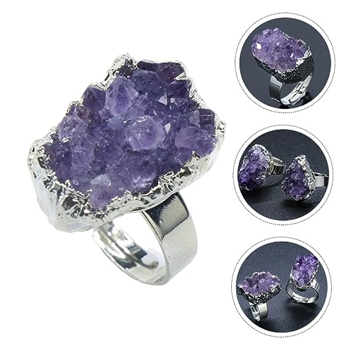 Healvian Amethystring Damen Schmuck Eleganter Designring Unregelmäßiger Kristallring Modisches Accessoire für Besondere Anlässe und Alltag von Healvian