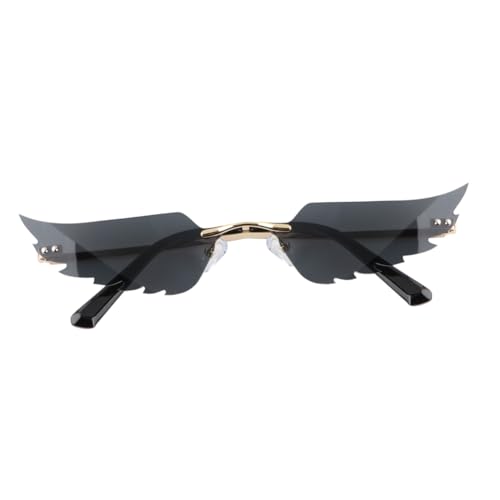 Healvian Angel Wing Sonnenbrille mit Goldenem Rahmen Kreative Partybrille Unisex Schwarze Gläser Robustes Design Bequemer Nasensteg Stylische Brille für Streetwear und Events von Healvian