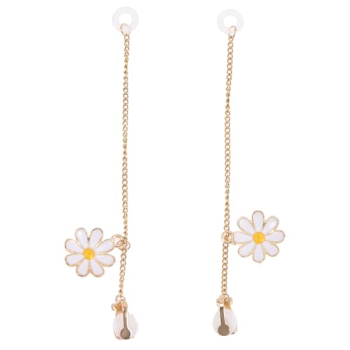 Healvian Anti lost Ohrclips Damen mit Zarter Gänseblümchen deko Kabellose Ohrhörer Halterung Leichte Earphone Kette Rutschfeste Ohrclips für Ohrlöcher Praktisches Sportzubehör Weiß von Healvian