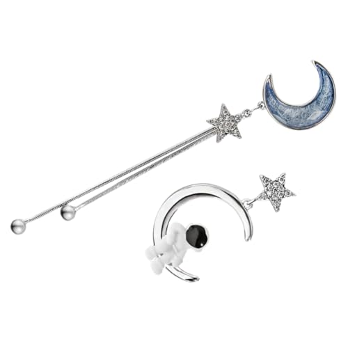 Healvian Asymmetrische Astronaut Ohrhänger mit Mond und Sternen Lange Baumelnde Statement Ohrringe Kreative Weltraum Schmuckaccessoires für Frauen Modische Geschenkidee von Healvian