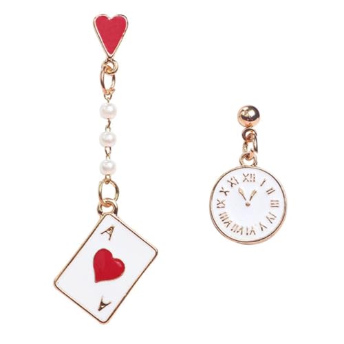 Healvian Asymmetrische Damen Ohrringe mit Spielkarten und Uhr Design Kreative Dangle Ohrstecker Modischer Schmuck für Alltag Party Geburtstag und Besondere Anlässe von Healvian