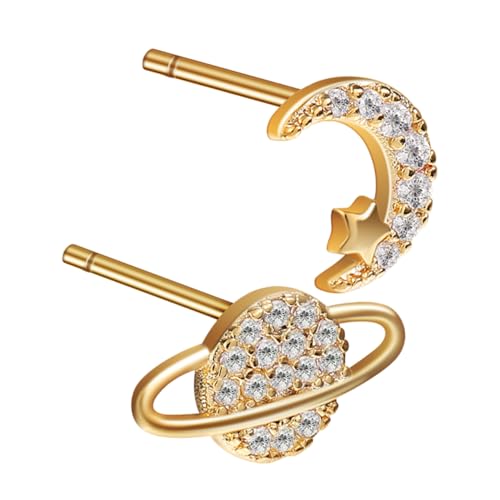 Healvian Asymmetrische Stern Mond Ohrstecker Planetendesigns Leichte Damen Ohrringe Einzigartiges Schmuckset für Alltag Party und Date Stilvolle Auffällige Ohrstecker von Healvian