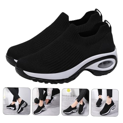 Healvian Atmungsaktive Damen Sportschuhe mit Luftpolster rutschfeste Leichte Freizeitschuhe für Laufen Training und Alltag Modische Gestrickte Sneaker in Schwarz von Healvian