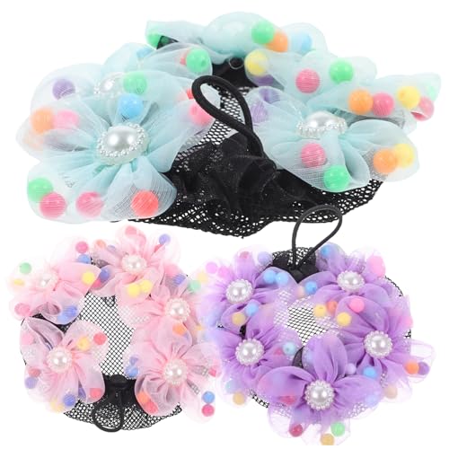 Healvian Ballett Haarnetz für Mädchen Dutt Netz mit Blumen Haarbändern Sicherer Haarknotenhalter für Lange Haare Vielseitiges Ballett Haarknoten Zubehör für Tanz und Auftritte von Healvian
