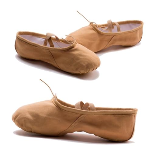 Healvian Ballettschläppchen mit Weicher Sohle Atmungsaktive Tanzschuhe für Damen und Mädchen Elastisches Band für Sicheren Sitz rutschfeste Yogaschuh Ballettschuh Hellbraun von Healvian