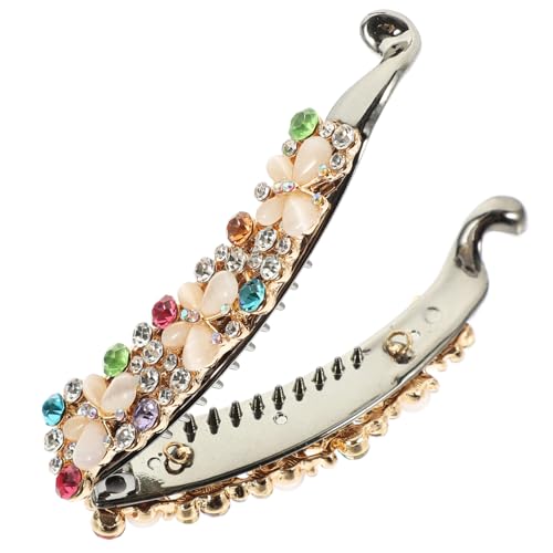 Healvian Bananenspange mit Strasssteinen Robuster Haarklammer für Frauen und Mädchen Eleganter Pferdeschwanzhalter Modischer Haarschmuck Langlebig und Alltagstauglich Weiß von Healvian