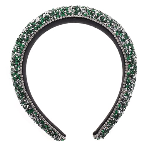 Healvian Barock Stirnband mit Breitem Gepolstertem Grünem Strass Eleganter Haarschmuck für Damen Bequemes Glitzerndes Haarband für Täglichen Gebrauch und Besondere Anlässe von Healvian