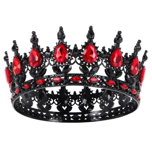 Healvian Barocke Tiara für Damen Schwarz Rote Hochzeit Krone mit Strasssteinen Brautkronen für Hochzeiten Geburtstagsfeiern und Vintage Partys Komfortables Stirnband Robustem Einzigartiges von Healvian