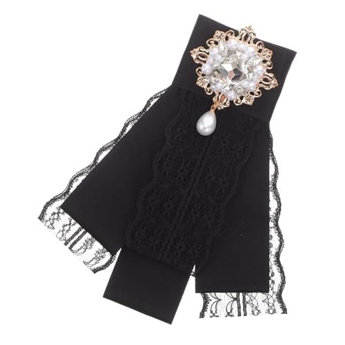 Healvian Barockspitzen Schleifenbrosche mit Schmucksteinen und Kunstperle Vorgebundene Halskrausen Nadel für Damenkleidung Taschen und Lolita Modeaccessoires Eleganter Spitzenfliegen von Healvian