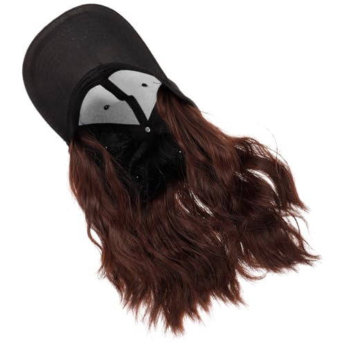 Healvian Baseball Cap Perücke Damen mit Wellenlocken Leichte Synthetische Haarverlängerung Atmungsaktive Basecap für Cosplay Bühne Alltag Hochwertige Hochtemperaturfaser Dunkelbraun von Healvian