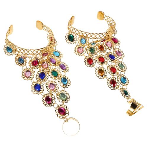 Healvian Bauchtanz Armband mit Ring und Handkette Handgefertigte Langlebige Strass-tanzschmuck für Frauen Ergonomisch Vielseitig Einsetzbar für Tanz und Bühnenauftritte von Healvian