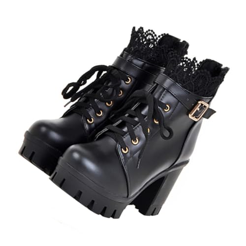 Healvian Bequeme Damen Stiefeletten mit Grobem Absatz Kurze High Heeled Boots Stilvolle Europäisch Amerikanische Halbstiefel Langlebig und für Herbst und Winter von Healvian