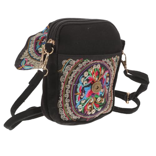 Healvian Bestickte Umhängetasche Damen mit Geldbörse und Handytasche Ethno Stil Schulterbeutel für Unterwegs Crossbody Phone Pouch mit Münzfach Eleganter Frauen Schulterbeutel für Alltag von Healvian