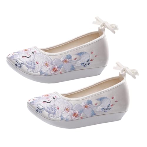 Healvian Bestickte Weiße Damenschuhe mit Erhöhtem Absatz Atmungsaktive Bequeme Hanfu bühnenschuhe für Traditionelle Aufführungen rutschfeste Sohle Elegantes Design für Tanz und Alltag von Healvian