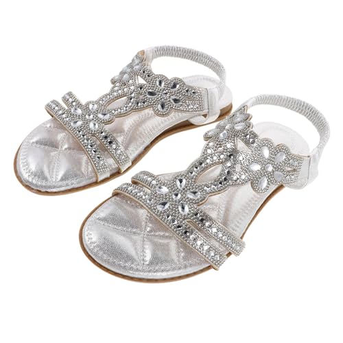 Healvian Bling Strass Sandalen Damen Sommer Glitzernde Bequeme Flache Sandaletten mit Atmungsaktivem Material für Strand Freizeit und Party Silber von Healvian