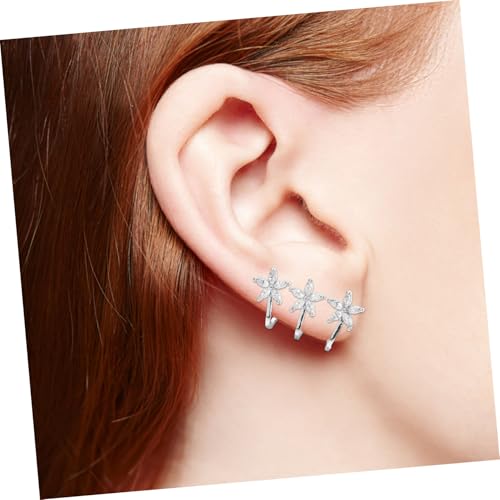 Healvian Blumen Ohrstecker Damen Ohrschmuck mit Strass Blüten Design Modische Claw Cuff Ohrringe Silberfarbene Ohrklemme Leicht und Hautfreundlich für Frauen und Freundinnen von Healvian