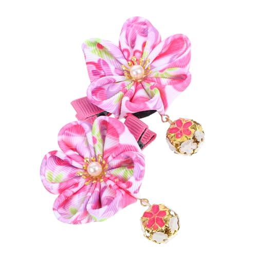Healvian 2stücke Blumen Haarklammern Für Damen Mit Glockenverzierung Für Festivals Und Cosplay Hochwertige Stoffclips Strahlendem Rosarot Haarschmuck Für Jugend Und Eleganz von Healvian