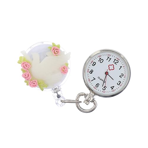 Healvian Blumenmuster Taschenuhr für Krankenschwestern Clip Fob Uhr Analog Quarzwerk Einziehbare Pflegeuhr Geschenkidee für Ärzte und Studenten von Healvian