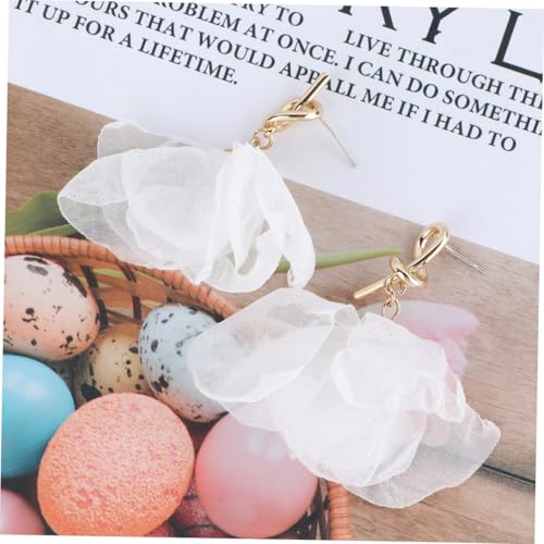 Healvian Blumenohrringe Damen Vintage Design Weiße Blüten Ohrringe mit Schleifen Anhänger Legierter Haken Ohrhänger für Alltag Party Stilvolle Persönlichkeitsschmuck von Healvian