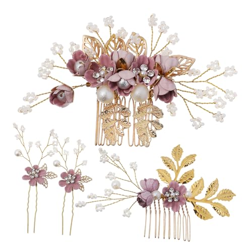 Healvian Blumiger Haarschmuck Set mit Perlen Teilig Dekorative Seitenkämme und Haarnadeln Eleganter Brautschmuck für Hochzeit Party und Festliche Anlässe Langlebiges Legierungsmaterial von Healvian