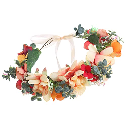 Healvian Boho Bunter Blumenkranz Haarreif Langlebiger Braut Haarschmuck Handgefertigtes Rosen Stirnband für Hochzeit Party Fotoshooting Geeignet für Damen und Mädchen von Healvian