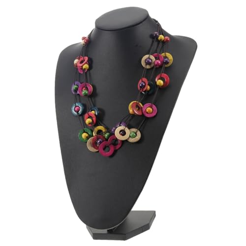 Healvian Boho Damen Halskette Mehrschichtig Bunt Kokosnuss Schmuck Handgefertigt Geometrisch Vintage Rund Perlen Geschenk für Alltag Party Strand Beachwear von Healvian