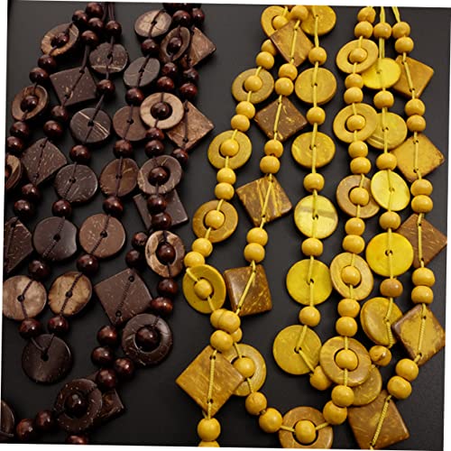 Healvian Boho Halskette Damen Retro Stil Handgefertigt Kokosnuss Holzperlen Strand Schmuck Charm Gelbe Kette für Frauen und Mädchen Zufällige Farbe von Healvian