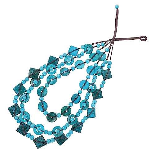 Healvian Boho Halskette Damen Retro Stil Handgefertigt mit Kokosnussschale und Holzperlen Strand Schmuck in Pfauenblau für Frauen und Mädchen von Healvian