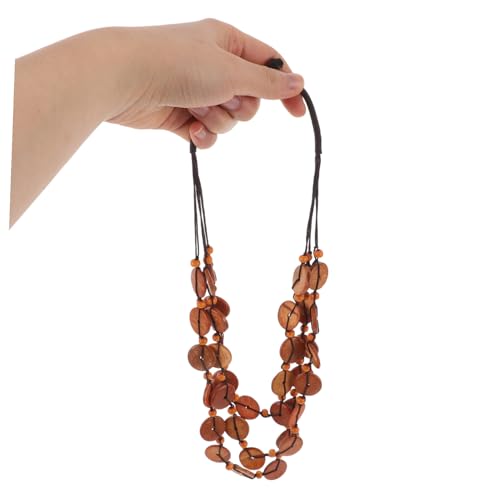 Healvian Boho Mehrschichtige Perlenkette Damen Natürliches Kokosnussholz Statement Halskette mit Knopfperlen Modisches Schmuckaccessoire Verstellbare Braun von Healvian