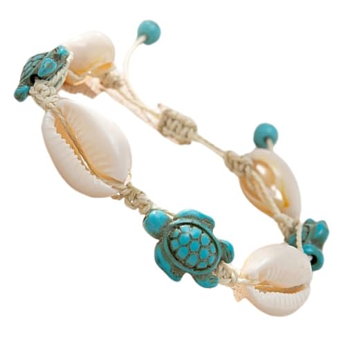 Healvian Boho Muschel Fußkettchen für Frauen Verstellbares Schildkröten Armband Strand Schmuck mit Meeres Design Handgefertigtes Perlen Fußband Sommerliches Accessoire für Urlaub und Alltag von Healvian