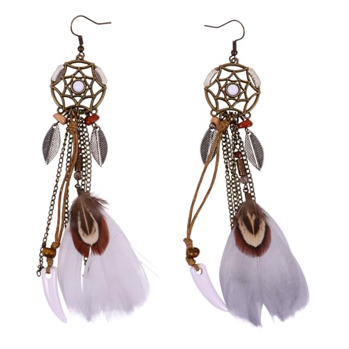 Healvian Böhmische Ohrringe Mit -anhänger Für Damen Und Herren Lange Ohrhänger Mit Blattanhänger Und Gefieder Vergoldet Für Jeden Anlass von Healvian