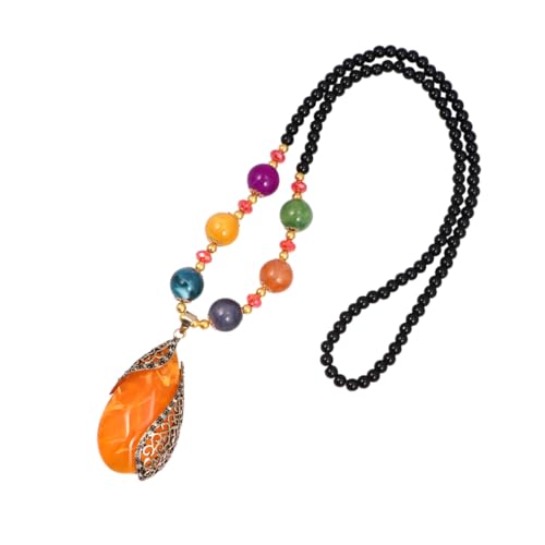 Healvian Boho Pulloverkette mit Ovalem Achat Anhänger Bunte Lange Halskette im Ethno Stil Leichter Modeschmuck für Damen als Besonderes zu Geburtstag und Muttertag von Healvian