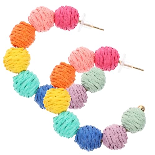 Healvian Boho Raffia Kugel Ohrringe Damen Handgefertigt Leichte Dangle Earrings Sommer Strand Schmuck Farbige Geometrische Ohrhänger für Frauen von Healvian