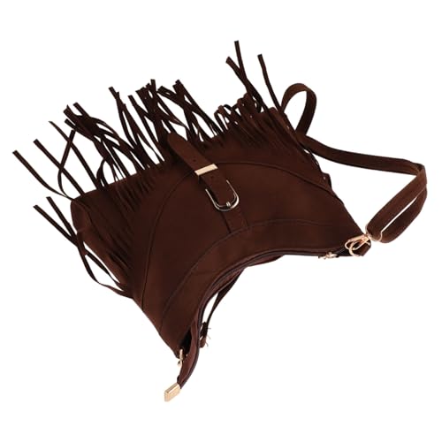 Healvian Boho Suede Crossbody Bag Damen Verstellbarer Riemen Handgewebt mit Fransen Kompakt und Vielseitig für Reisen und Alltag Ethno-stil Schultertasche in Dunkelbraun von Healvian