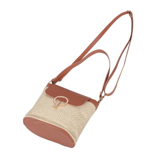Healvian Braune Geflochtene Crossbody-tasche Damen Strohtasche Handgewebte Strandtasche mit Eimerform und Handyfach Sommer Boho Schultertasche für Freizeit und Urlaub von Healvian