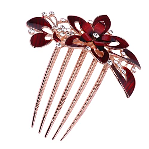 Healvian Braut Haarkamm Rot Hochzeits Haaraccessoire mit Blumen Design für und Mädchen bei Hochzeiten Partys und Abschlussbällen von Healvian