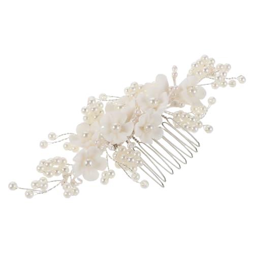 Healvian Braut Haarkamm Silber mit Perlen Blüten Haarschmuck für Frauen Hochzeits-accessoire für Braut und Brautjungfern Leichter und Langlebiger Schmuck für Festliche Hochsteckfrisuren von Healvian
