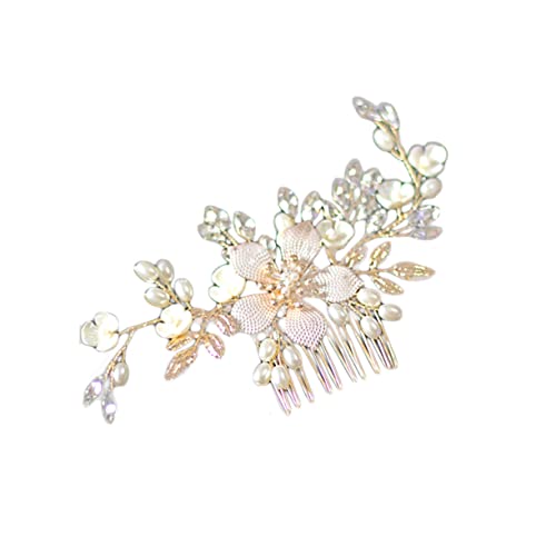 Healvian Braut Haarschmuck Haarkamm Mit Ovalen Strasssteinen Perlen Und Blumen Gold Hochzeitsaccessoire Für Frauen Für Braut Und Brautjungfern von Healvian