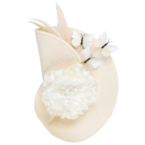 Healvian Brauthut Hüte Braut Stirnbänder UV Blumen Bucket Hut Für Frauen Teeparty Hut Bachelorette Braut Haar Accessoires Frauen Kopfschmuck Teeparty Kopfbedeckung Frauenhut Stoff Beige von Healvian