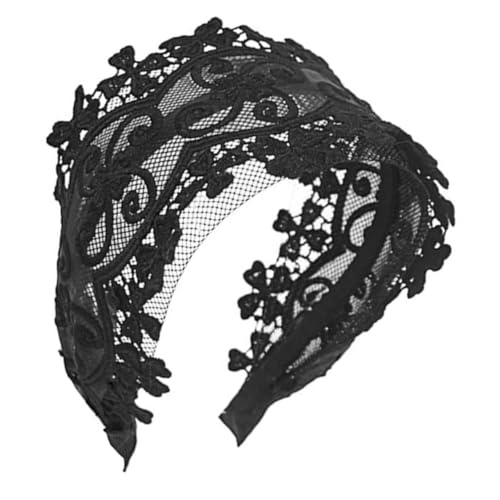 Healvian Breites Spitzen Haarband Damen Vintage Stil Eleganter Haarschmuck für Party und Alltag Süßes Schwarzes Damen Stirnband mit Floraler Spitze Bequem und Langlebig als von Healvian