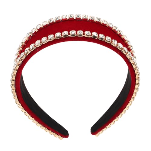 Healvian Breites Strass Haarband Damen Elegantes Kopfschmuck mit Weichem Samt Rutschfestes Modisches Haarschmuck für Hochzeiten und Partys Vielseitiges Damen Stirnband in Weinrot von Healvian