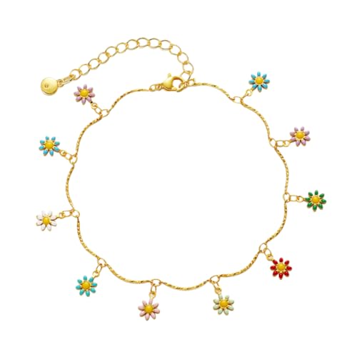 Healvian Bunte Daisy Choker Halskette Damen Leichte Vergoldete Blumen Kette Verstellbare Link Chain Halsreif Modischer Schmuck für Frauen und Mädchen von Healvian