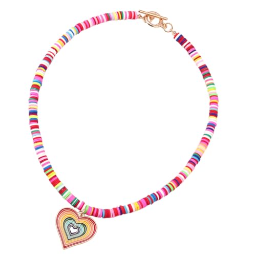 Healvian Bunte Damen Halskette mit Herzanhänger Weiche Polymer Perlenkette Clavicle Kette für Frauen und Mädchen Hautfreundlich Einzigartiges Design von Healvian
