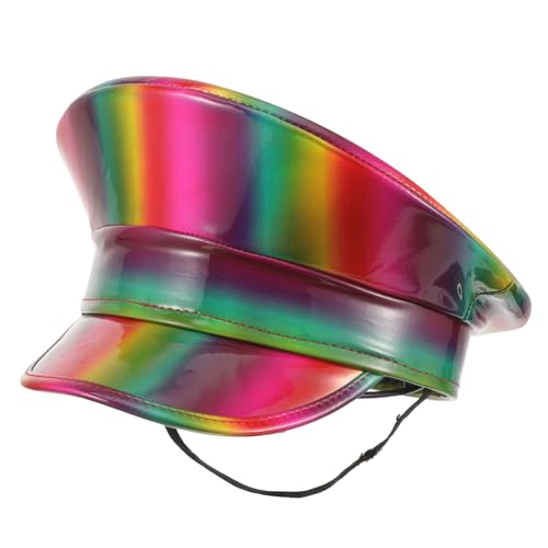 Healvian Bunte PU Mütze Damen Party Kapitänsmütze Unisex Marineflatcap für Festivals Konzerte Modischer Kopfschmuck Geschenkidee von Healvian