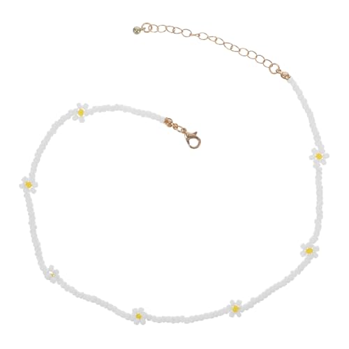 Healvian Bunte Perlenhalskette mit Blumenmotiv Handgemachte Daisy Halskette für Frauen Kreative Clavicle Kette für Strandpartys und Besondere Anlässe von Healvian
