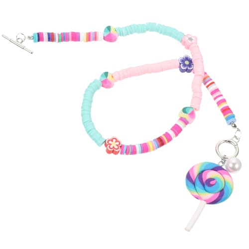 Healvian Bunte Polymer Clay Perlenkette mit Lutscher Anhänger Leichte Sommerkette im Boho Stil für Mädchen Handgefertigter Strand Schmuck Langlebig und Farbintensiv von Healvian