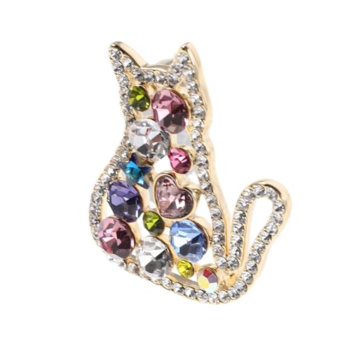 Healvian Bunte Strass Katzenbrosche Damen Vintage Stil Niedliche Tier Anstecknadel für Jacken Tücher Kleider Sicherer Verschluss Vielseitig für Geburtstag Anlass von Healvian