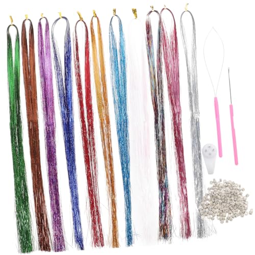 Healvian Buntes Hair Tinsel Farben mit Silikon Clips und Häkelnadel Haarverlängerung Zubehör für Frauen Mädchen Einfaches Flechten Party Cosplay Styling von Healvian