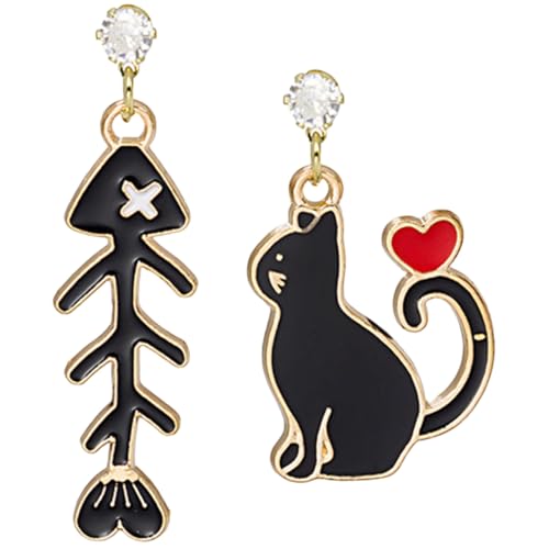 Healvian Cat Fishbone Ohrringe Damen Hängend Asymmetrisch Modisch Statement Schmuck für Frauen Alltag Party Healvian Cat Fishbone Ohrringe Damen Hängend Asymmetrisch Modisch Statement Schmuck für Frauen Alltag Party von Healvian